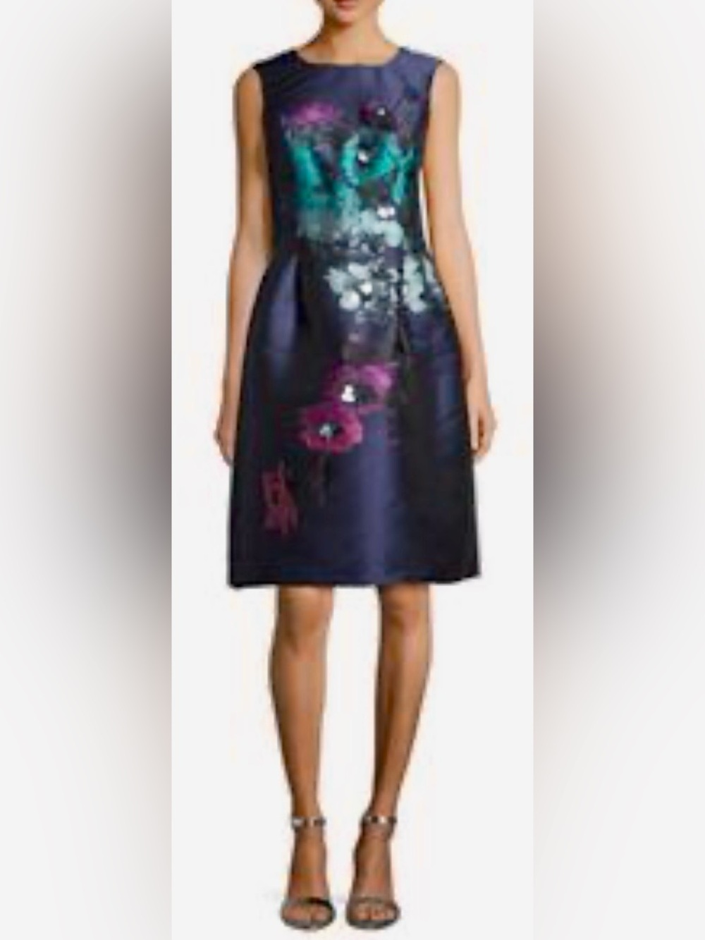 Teri Jon Floral Mikado Sleeveless Cocktail Party Dress Size 8